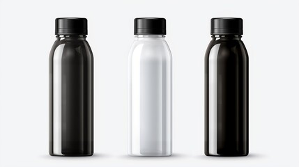 mockup three water bottles on a white background