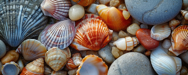 A close-up of a bunch of shells. Monochrome peach fuzz color background