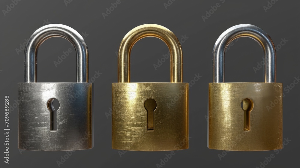 Aufkleber A collection of three padlocks, each with its own key. Versatile image that can be used to represent security, protection, or the concept of locking something away