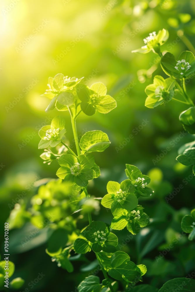 Poster a close-up view of a plant with vibrant green leaves. perfect for adding a touch of nature to any pr