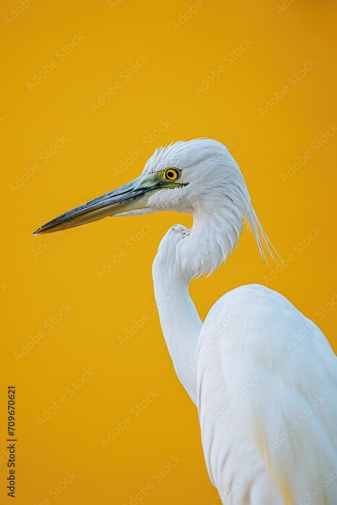 Aufkleber A close-up photograph of a bird against a vibrant yellow background. This image can be used to add a pop of color and nature to various design projects