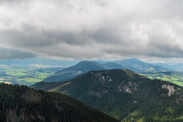 View from hiking trail to Sivy vrch hill in Western Tatras mountains in Slovakia