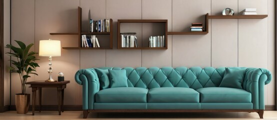 Classic style sofa. Living room interior background. Generative AI technology.	

