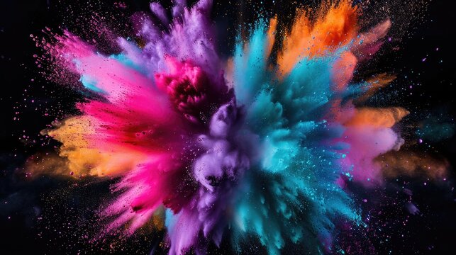Explosion of colored powder isolated on black background. Abstract colored background © suphakphen
