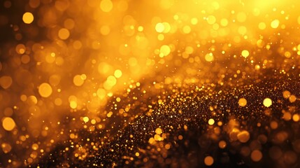 Background with falling golden glitter particles. Falling gold confetti with magic light. Beautiful...