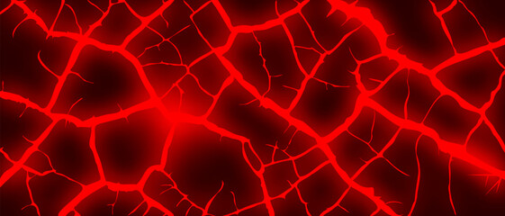 Vector glowing red fiery cracks. Broken earths crust. Graphic volcanic magma. Wallpaper or background.
