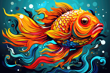 Fototapeta na wymiar Fish in modern colorful pop art style