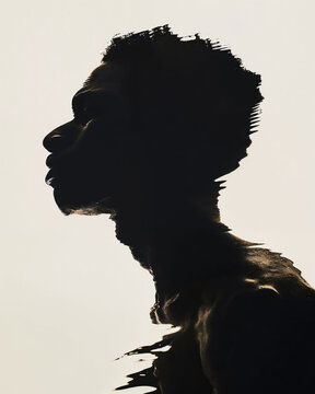 Silhouette of a black person against a light background. Generative AI image