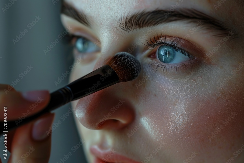Poster a detailed close-up of a person with a brush in their eye. this image can be used to depict the conc