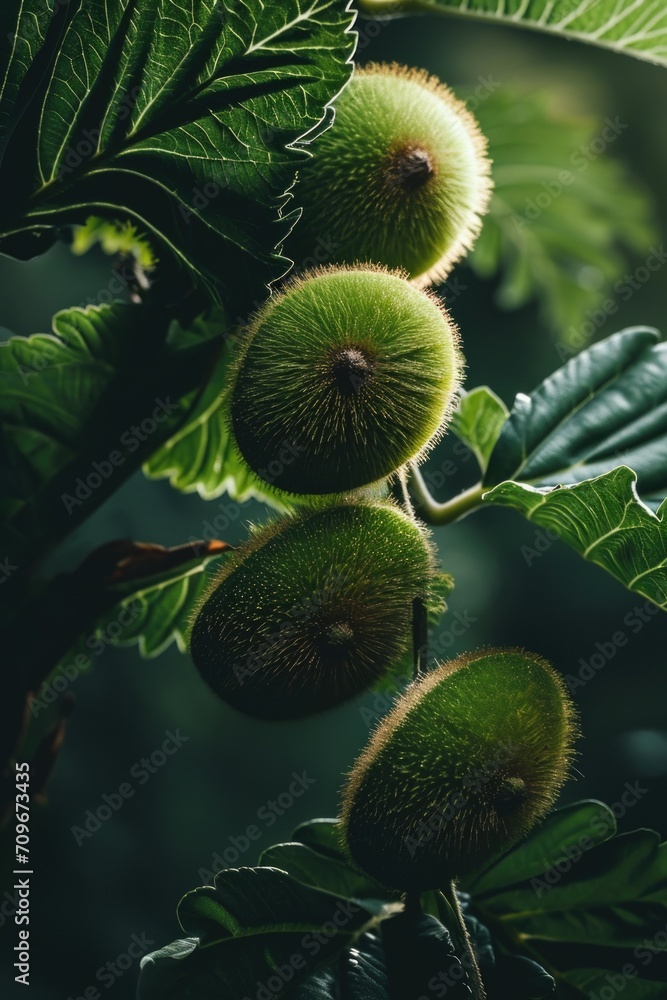 Poster a close up view of a bunch of fruit on a tree. this image can be used to showcase the beauty of natu