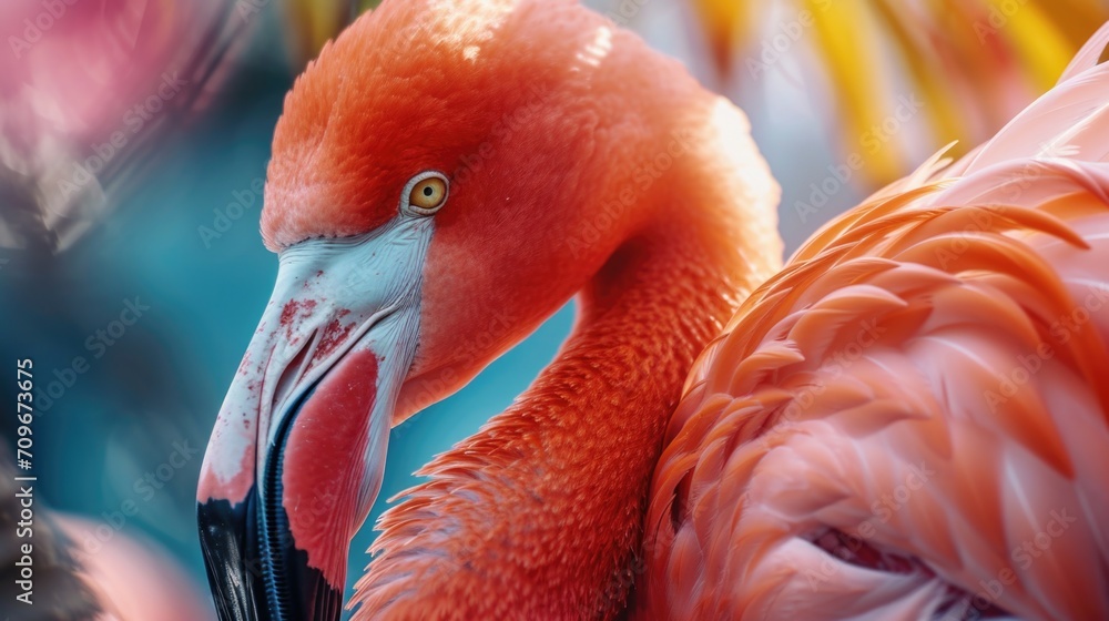 Sticker A detailed view of a flamingo's head and neck. Perfect for nature or wildlife-themed designs