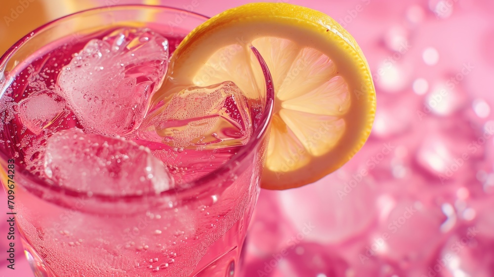 Poster a close-up shot of a glass of water with a refreshing slice of lemon. perfect for promoting hydratio