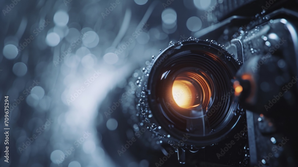 Poster A close-up view of a camera with a blurred background. This image can be used to represent photography, technology, or creativity