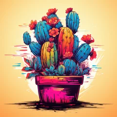 Foto op Plexiglas Blooming cactus in a pot, pop art style © Michael