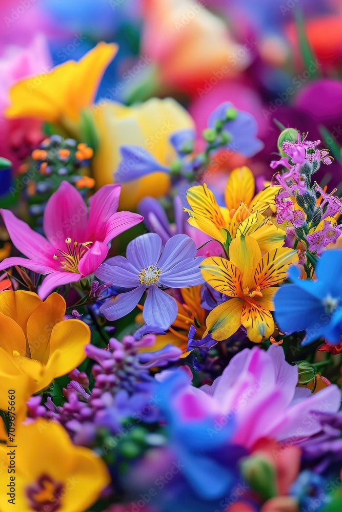 Poster A close-up view of a beautiful bunch of flowers. Perfect for adding a touch of nature to any project or design