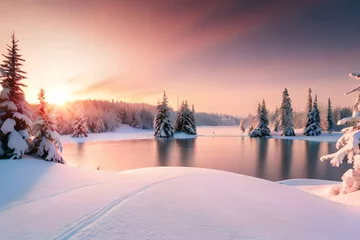Fototapeten winter landscape in the mountains © Pareshy
