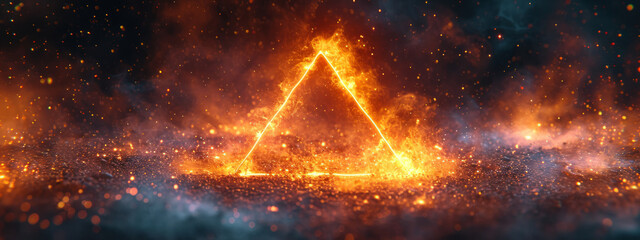 Fototapeta na wymiar Ethereal Enigma, A Fiery Triangle Commanding the Raging Inferno
