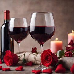 Romantic Valentine's Day Wine and Roses Composition