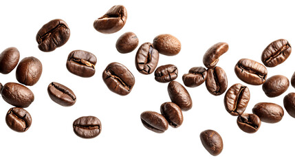a roasted coffee bean on the air isolated on a transparent background, a falling coffee bean png, International Coffee Day concept