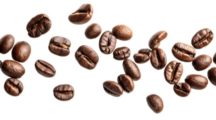 a roasted coffee bean on the air isolated on a transparent background, a falling coffee bean png, International Coffee Day concept