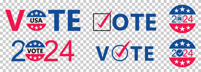 Presidental election 2024 vote. Patriotic american elements. Vector illustration isolated on transparent background - obrazy, fototapety, plakaty