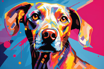 Bright modern color portrait of a dog in pop art style