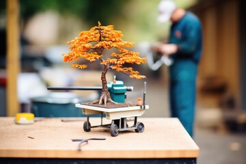 bonsai cultivator shaping a miniature maple - obrazy, fototapety, plakaty
