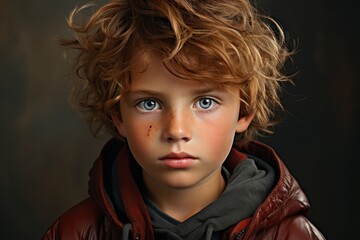 A young boy with vibrant red hair and captivating blue eyes. This image can be used to portray innocence, curiosity, or the unique beauty of red-haired individuals. Boy (8-10 years) 