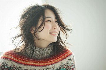 セーターを着た日本人女性のポートレート（美容・婚活・結婚・バレンタイン）