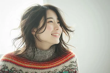 Foto op Plexiglas セーターを着た日本人女性のポートレート（美容・婚活・結婚・バレンタイン） © Maki_Japan