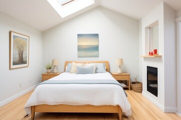 Fototapeta na wymiar saltbox bedroom with skylights and minimalist design