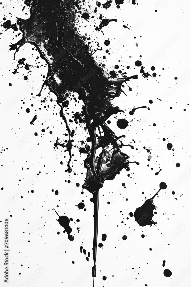 Poster black and white photo depicting ink splatters. can be used for graphic design projects or as a backg