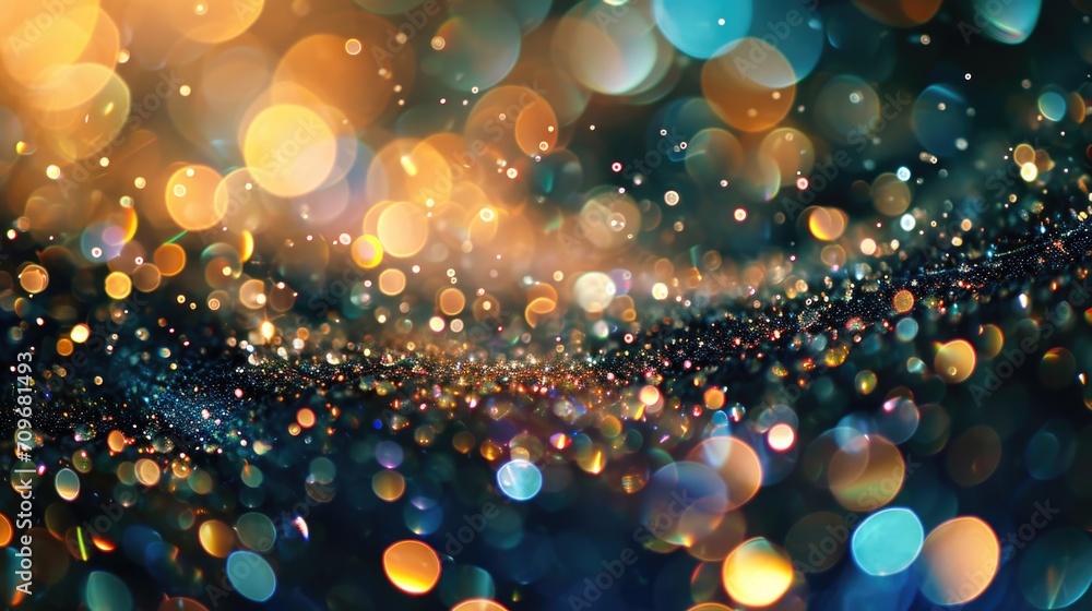 Poster A blurry image of a bunch of lights. Suitable for creating a dreamy or festive atmosphere