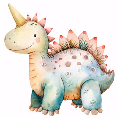 Stegosaurus Dinosaur Cartoon Character Watercolor Handmade Style Illustration Clipart