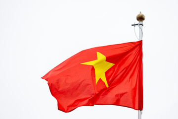 Vietnam flag. A large Vietnam flag flutters in the wind. Close-up. Great for news. Vietnam flag on white background