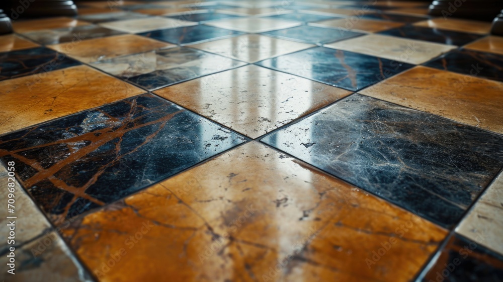 Poster A black and brown checkerboard patterned tiled floor. Suitable for interior design projects and flooring concepts