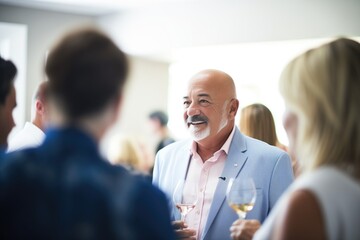 Obraz premium wine expert discussing with guests at a wine tasting event, wine glasses in the frame