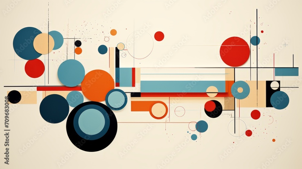 Poster dynamic fusion: abstract poster illustrating the interplay of squares and circles, modern art design