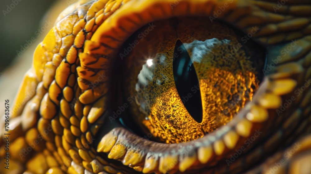Poster a detailed close-up view of a lizard's eye. this image can be used for educational purposes or in ar