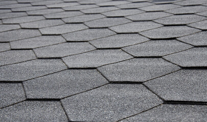 Hexagonal gray shingle roof tile background