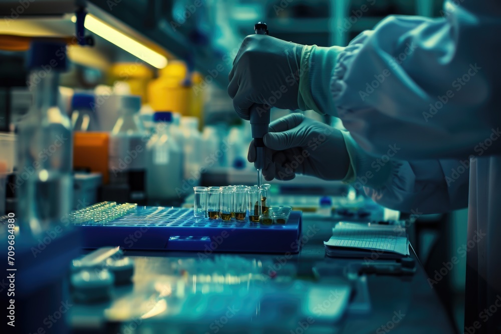 Poster a person in a lab coat holding a pipe. suitable for science or research-related projects