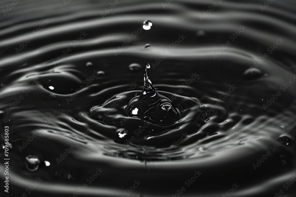 Poster A simple yet captivating black and white photograph of a single drop of water. This versatile image can be used in various projects,