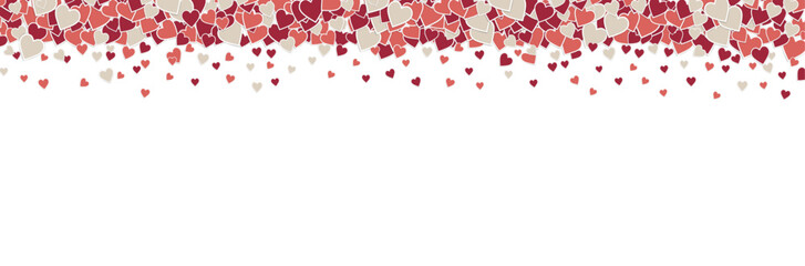 Ensemble de cœurs qui volent - Bannière pour fêter la Saint-Valentin et l'amour - Cœur - Rouge, rose et beige - Illustration vectorielle pour les messages d'amour - Couple, relation, romance - obrazy, fototapety, plakaty