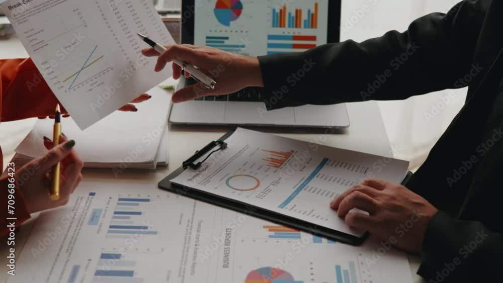 Aufkleber close up of hands teamwork business group are calculate working and brainstorming about business fin