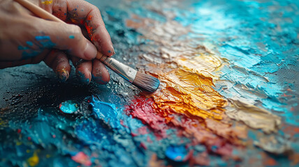 Obraz premium Colorful art illustration with brush on canvas painting