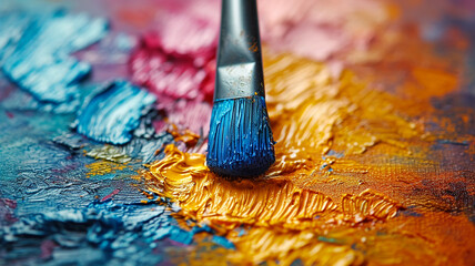 Fototapeta premium Colorful art illustration with brush on canvas painting