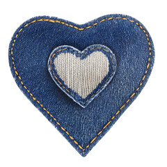 Jeans blue heart embroidered fabric patch