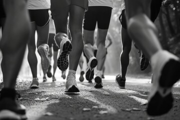 A black and white photo capturing a group of people running. Suitable for various applications - Powered by Adobe