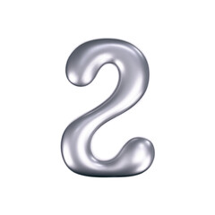 Fototapeta premium 3d chrome liquid number 2 in y2k style isolated. Render of 3d metal inflated figures with glossy silver effect. 3d vector y2k typography digit