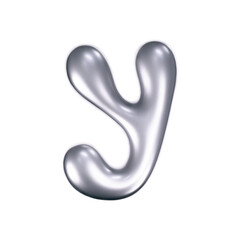 3d chrome liquid letter Y in y2k style isolated. Render of 3d metal inflated bubble alphabet with glossy silver effect. 3d vector y2k typography letter